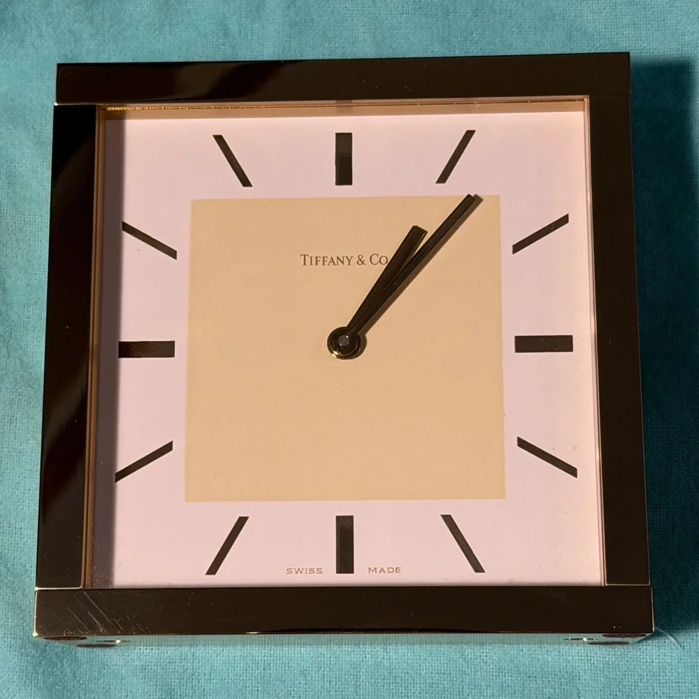 Tiffany & Co. Brushed brass Square table clock